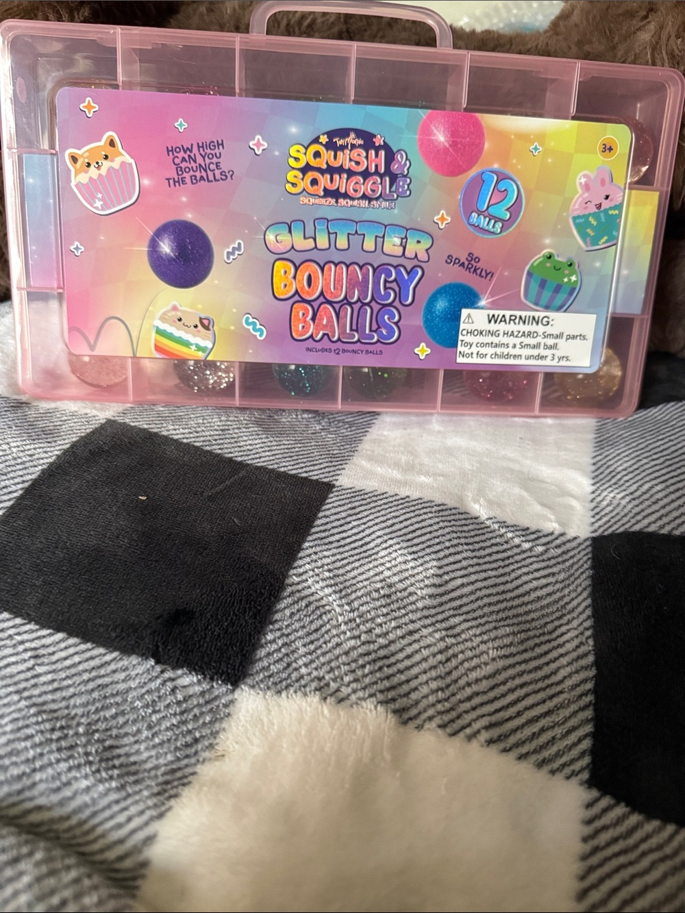 Squish & Squiggle Glitter Bouncy Balls - Pink Case